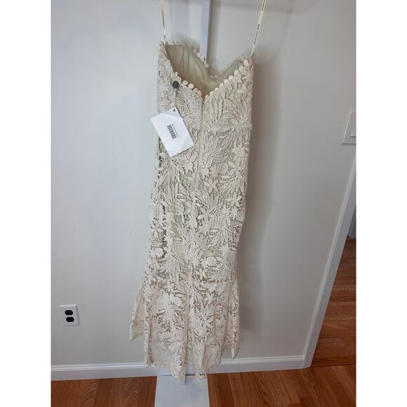 NEW NWT Maria Lucia Hohan Strapless Asymmetric Guipure Lace Midi Dress US 4 - Picture 5 of 9